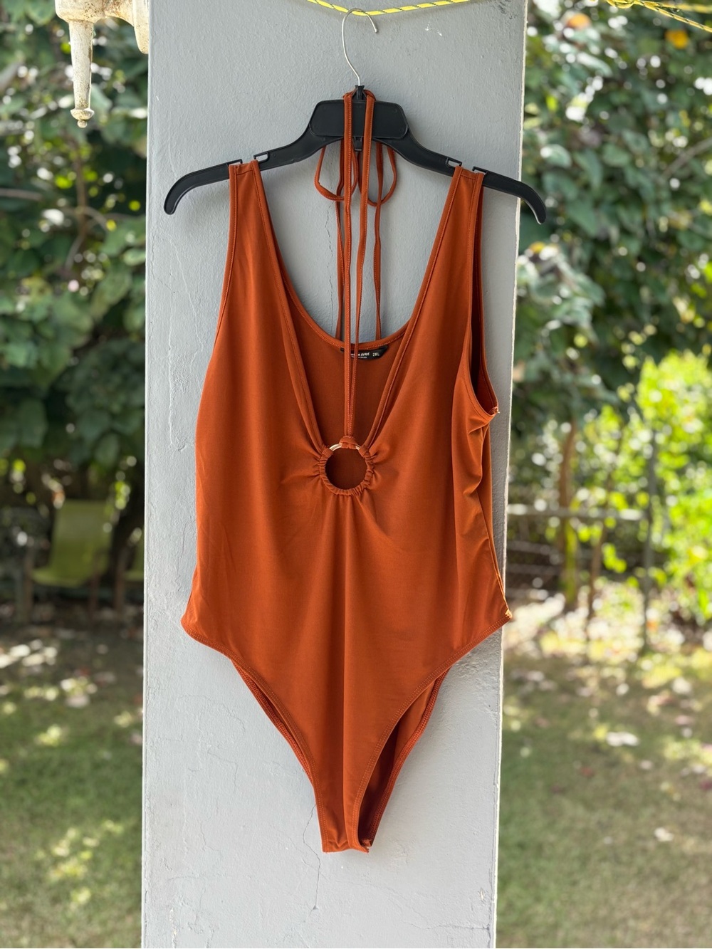 SHEIN Rust Orange Ring-Front Bodysuit XXL